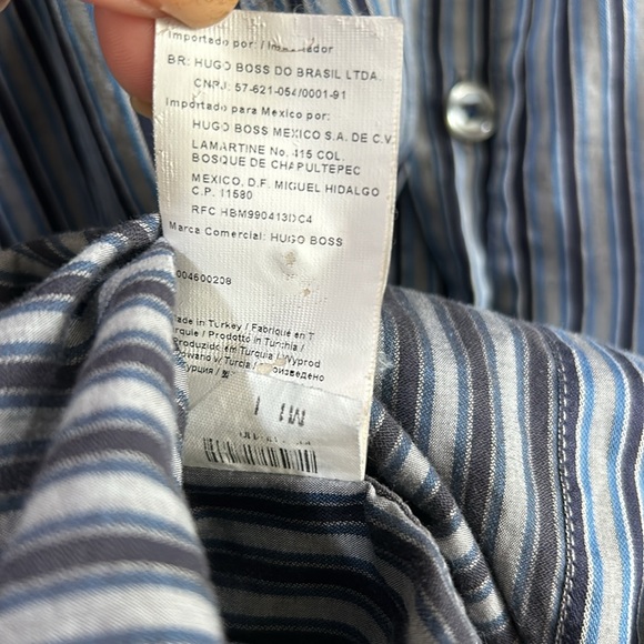 HUGO BOSS MENS CLASSIC FIT BUTTON UP DRESS SHIRT GREY NAVY LINES SIZE LARGE - Picture 10 of 12